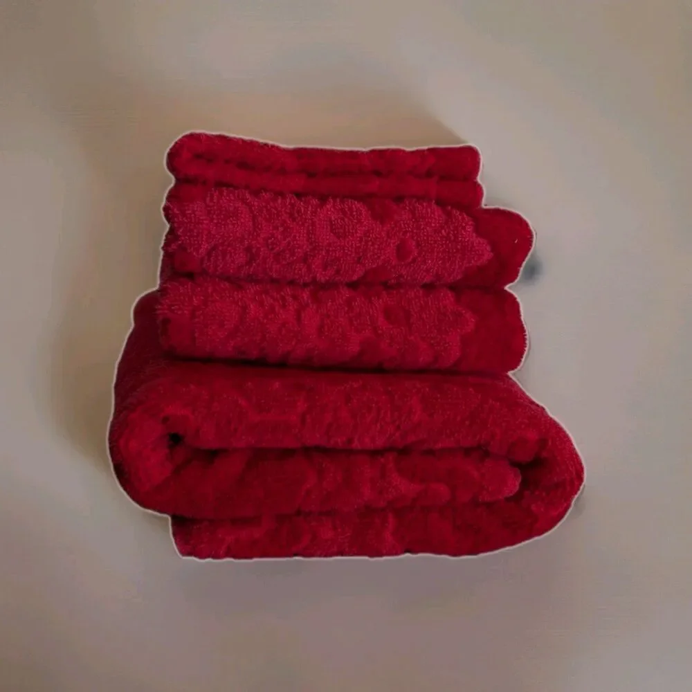 Vintage Fashion Manor Decorator Towels Set of 4  Red Fringe Jacquard bath hand